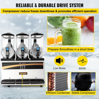 VEVOR Commercial Slushy Machine 3x15L Margarita Maker Frozen Drink Slush Machine