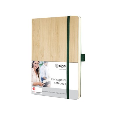 SIGEL CO671 Premium Notebook dotted, A5, real bamboo softcover, Beige - Conceptu