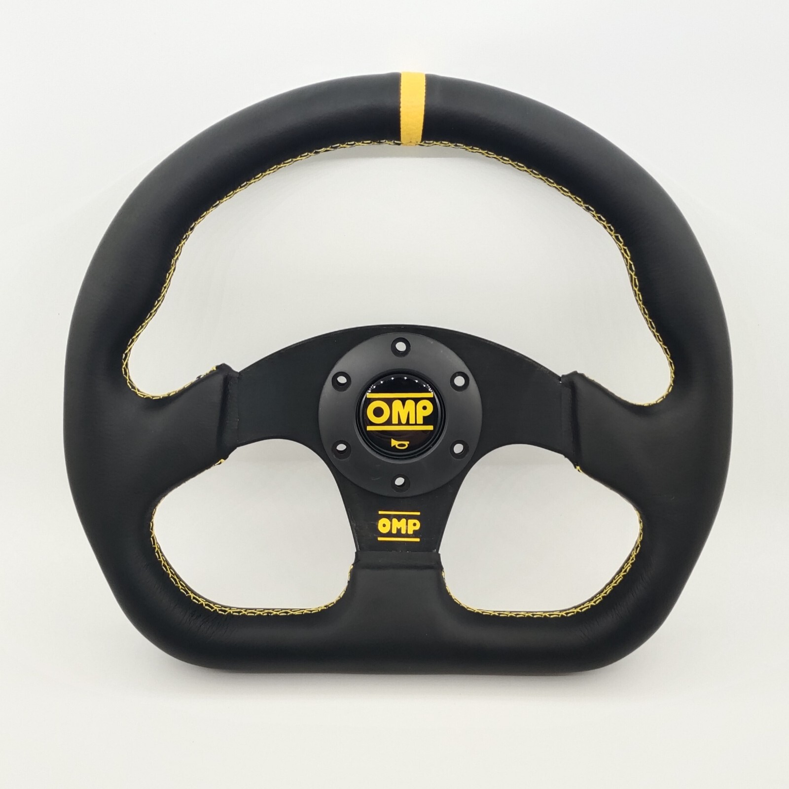 325mm Yellow Stitching Stripe D Shape Flat Steering Wheel