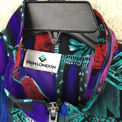 Vtg 90s Erin London Windbreaker ADULT XL Vintage retro Bold Full Print All Over