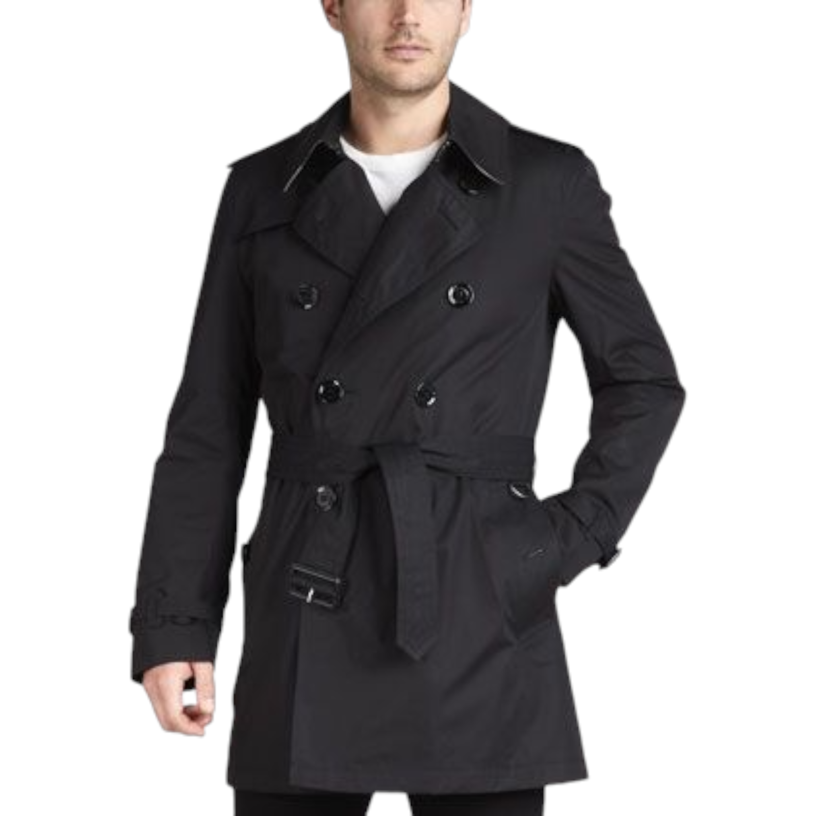 Pre-owned Burberry Mens "britton" Black Short Trench Coat, Size Medium / 50uk