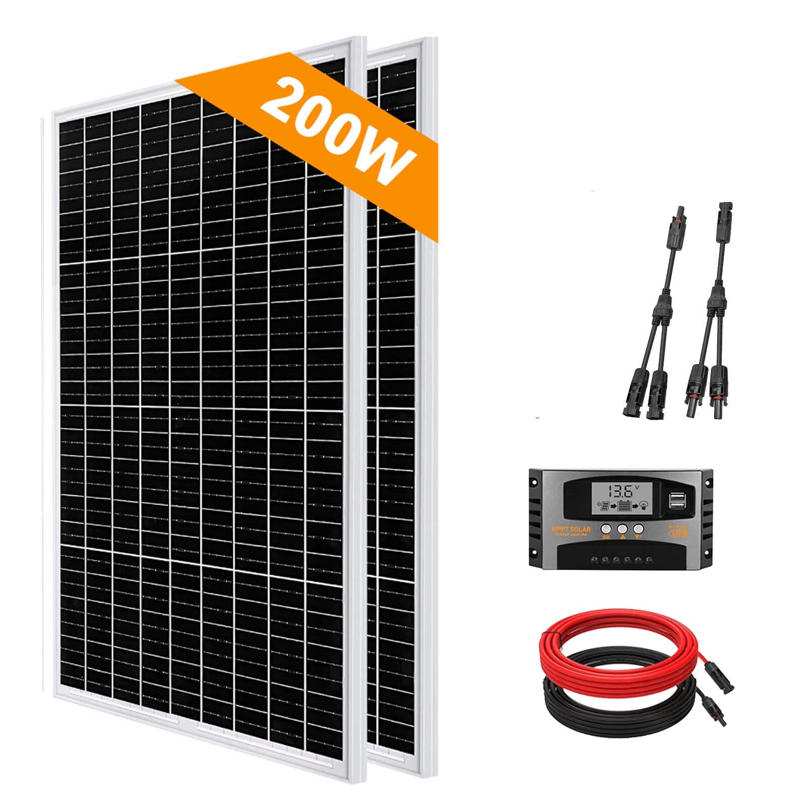 200 Watts 12 Volt/24 Volt Mono Solar Panel Kit With High Efficiency for RV Home