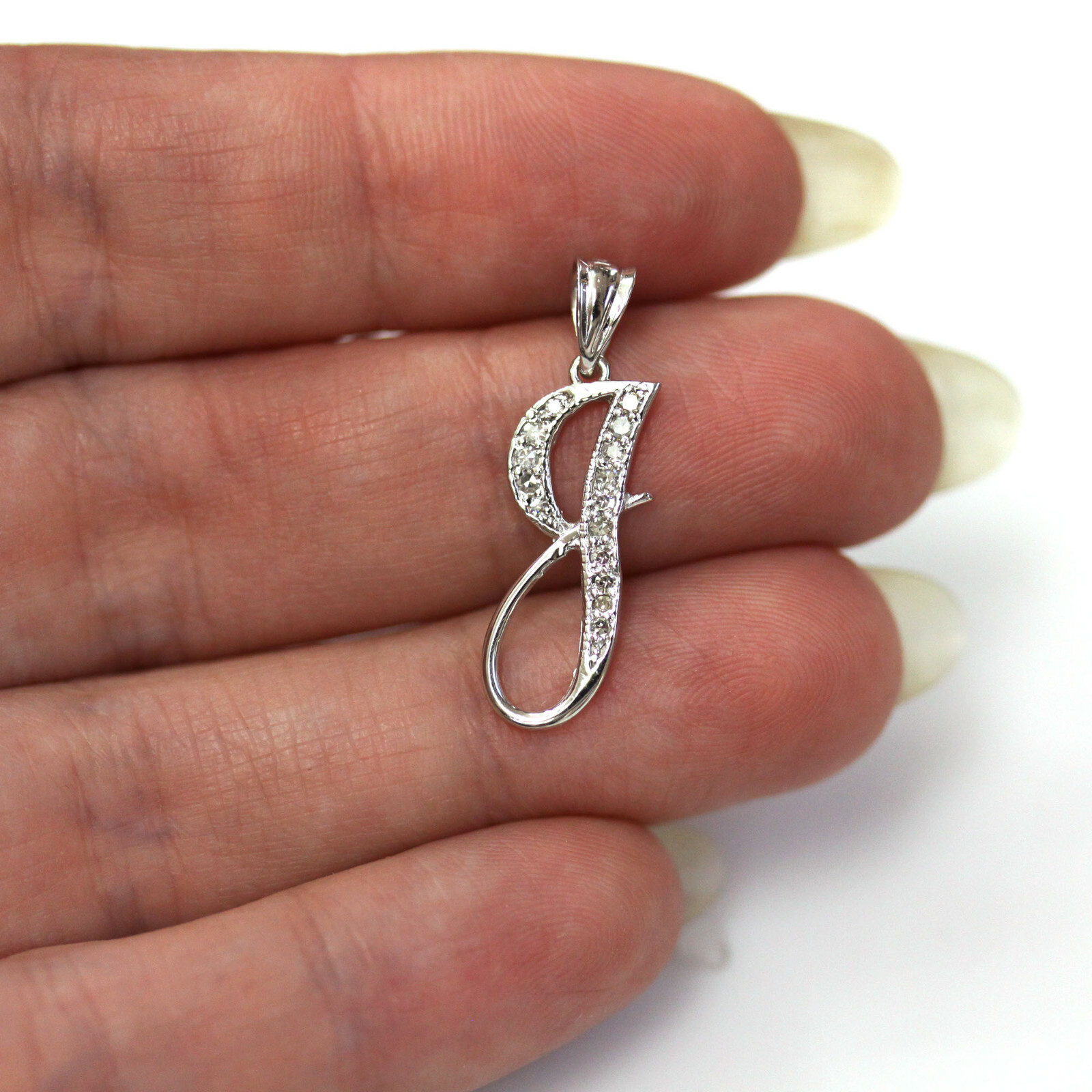 Pre-owned Jewelry By Arsa 0.1 Ct Natural Diamond Solid 14k Yellow Gold Letter J Initial Drop Pendant 24 Mm In G-h
