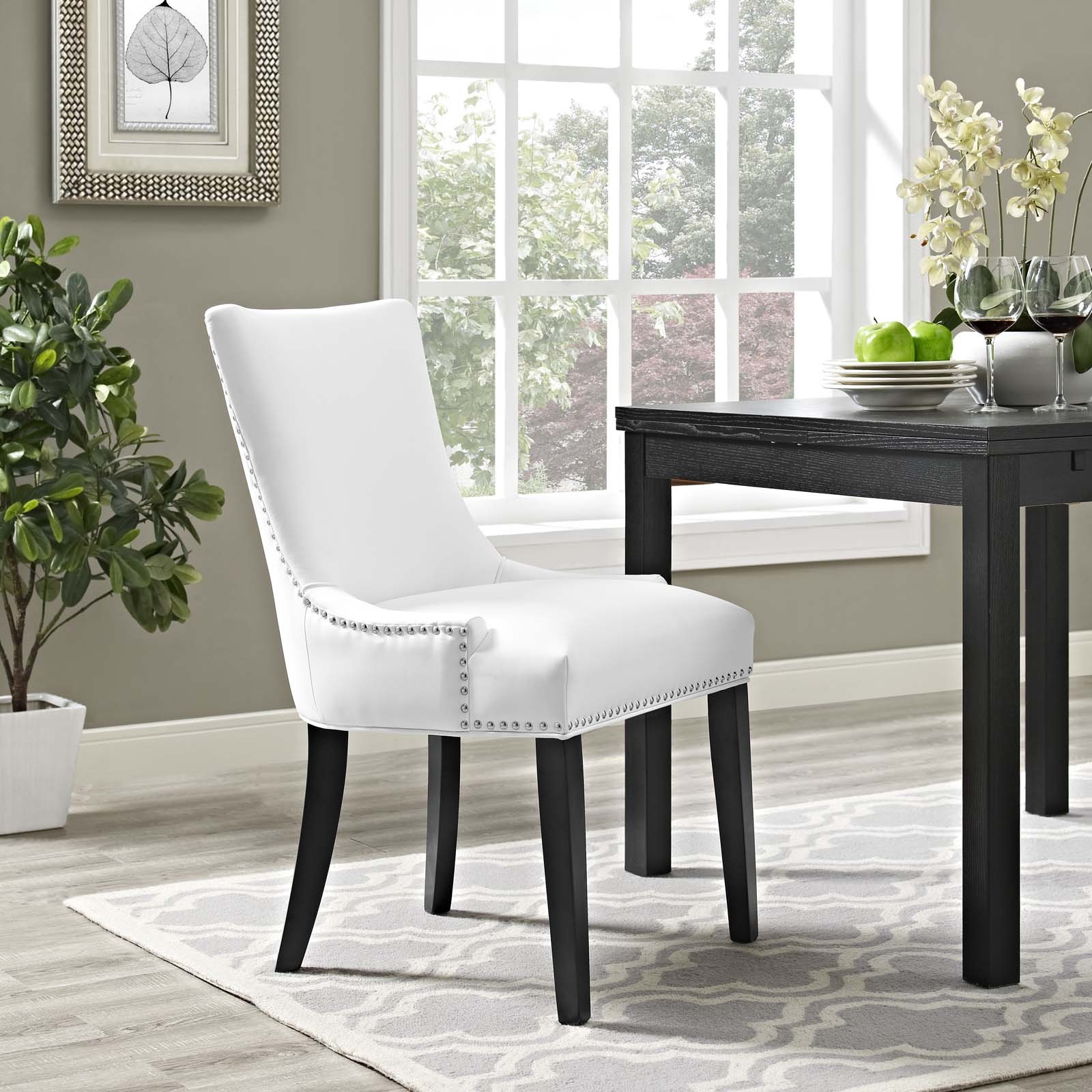 Black Dining Chairs Upholstered / Leather Upholstered Dining Chair In Poplar Wood, Set Of 2 