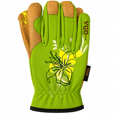 VGO Green Garden Gloves - Durable Leather, Comfortable Fit & Stylish Design