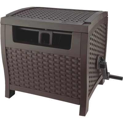 Garden Watering Hose Reel Storage Hideaway Resin Wicker Yard Organizer Container