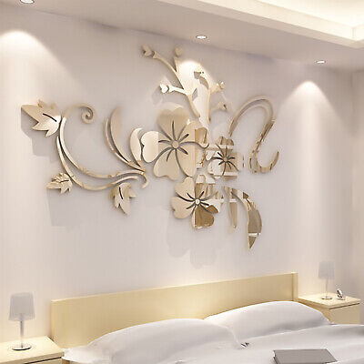 3D Mirror Flower Art Removable Wall Sticker Acrylic Mural Decal Home Room Decor