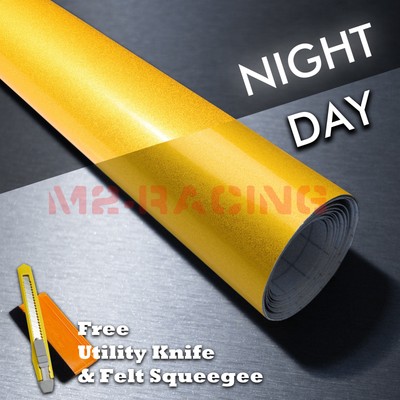 24''x48'' Reflective Yellow Vinyl Wrap Sticker Decal Graphic Adhesive Film Sheet