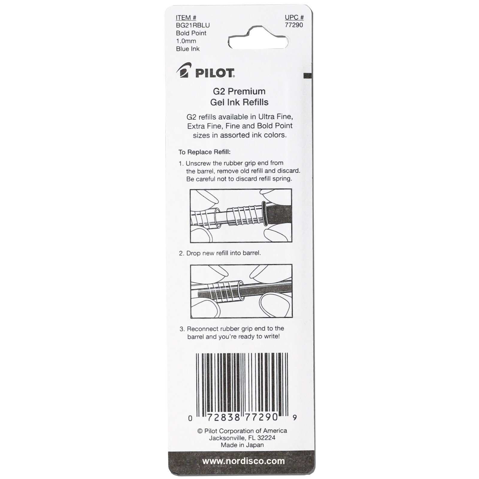 Pilot 77290 G2 Refills, 1.0mm Bold, Blue Gel Ink, 6 Packs of 2 Refills