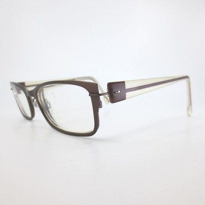 Evatik 9025 Eyeglasses Brown Cream Rectangular Metal Frame 52-20-140 Col 138