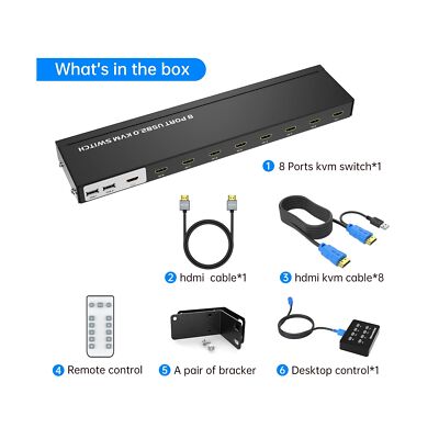 KVM Switch HDMI 8 Port, Yinker 4K@30Hz USB HDMI Rack KVM Console 8 in 1 Out w...