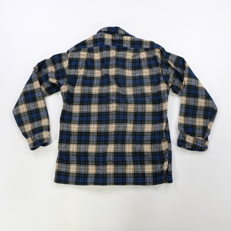 希少 90's Pendleton BoardShirt BluePlaid M Vintage Pendleton Blue Plaid Button Up Wool Leather Size M