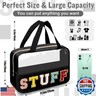 Chenille Letter Clear Makeup Bags Stuff Tote, Preppy Patch Makeup Bag Zipper with Handle, Waterproof PVC and Nylon Portable Glitter Large Cosmetic Travel Toiletry Storage for Women Girls(STUFF-Black)