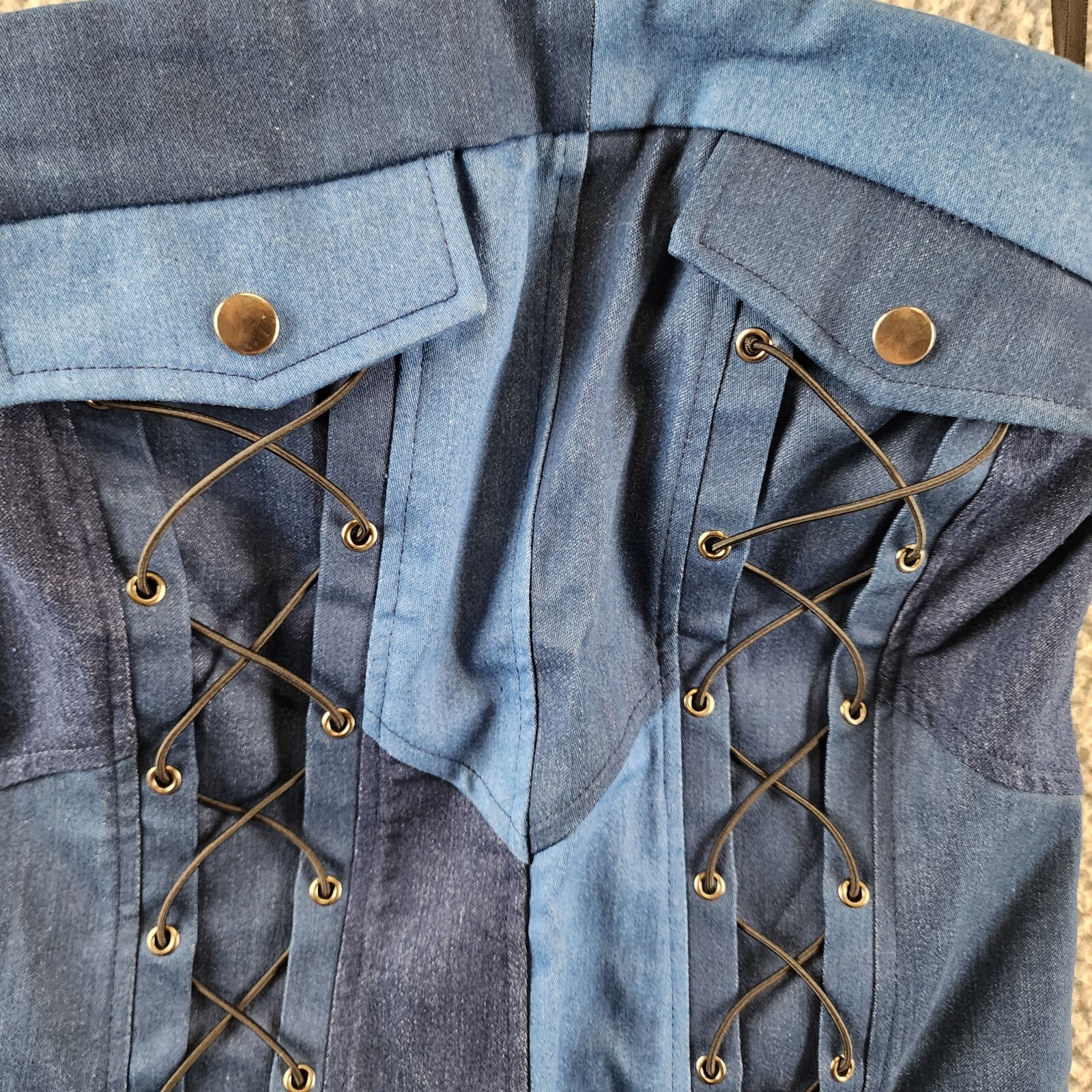 Gracia Criss Cross String Mini Dress Women's M Denim Sleeveless Side Zip Closure - Picture 5 of 14