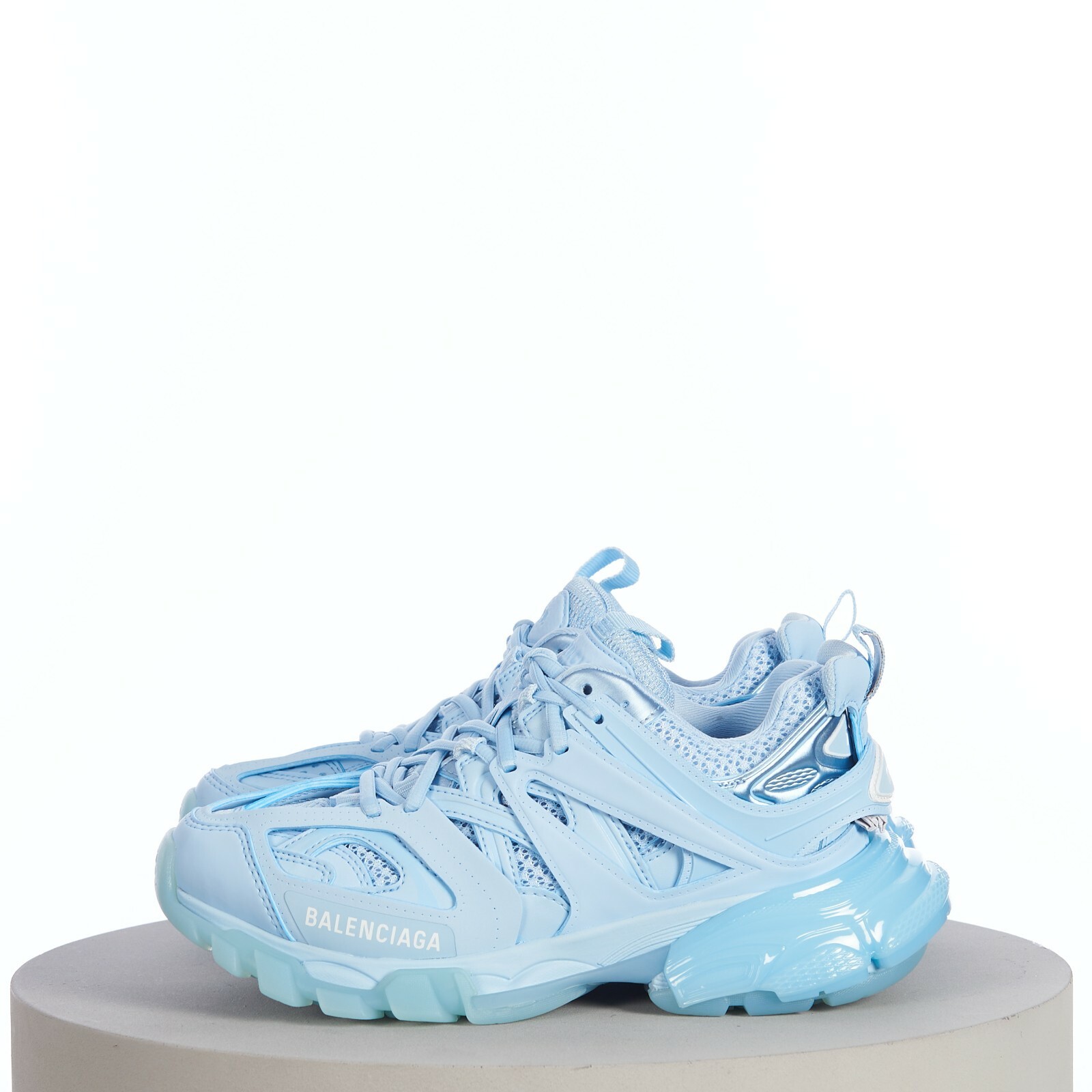 Pre-owned Balenciaga 1050$ Women's Track Clear Sole Sneaker - Light Blue Mesh And Nylon