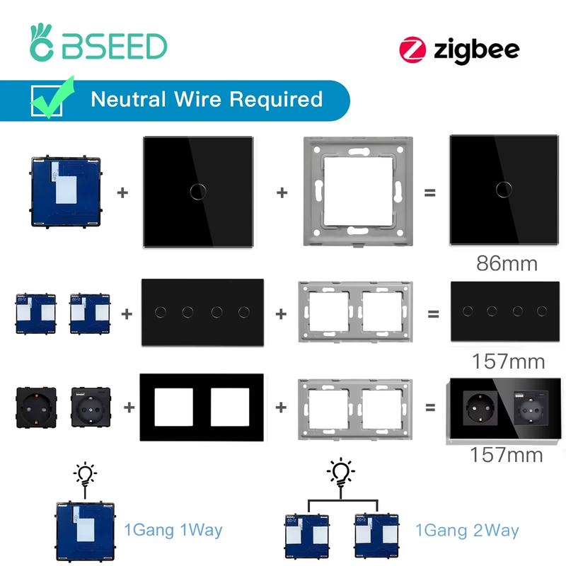 ZigBee Switches Parts Glass Panel Touch Switches Screen Socket Function Parts Sm