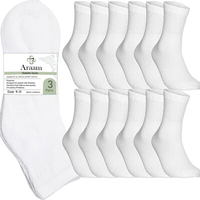 Diabetic Ankle Socks Men Cotton White Seamless Non Binding Wide Top 3-12 PAIRS
