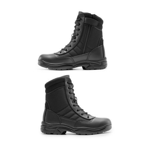 Men's Military Tactical Work Boots Side Zipper Leather Motorcycle Combat Boots