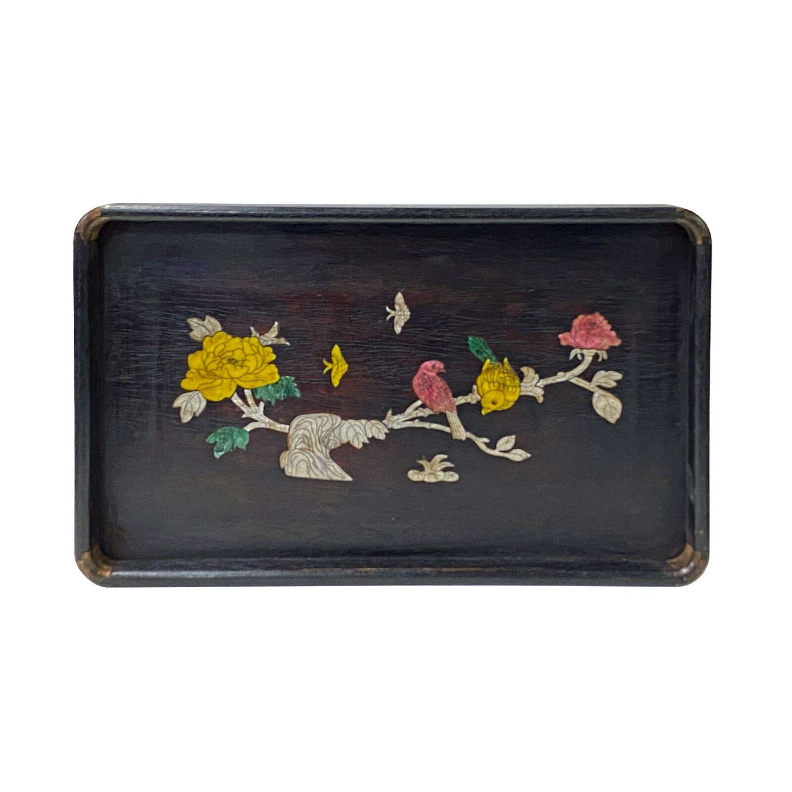 Chinese Rectangular Mother of Pearl Flower Birds Theme Wood Tray ws1877S Chinese Rectangular Mother of Pearl Flower Birds Theme Wood Tray ws1877S