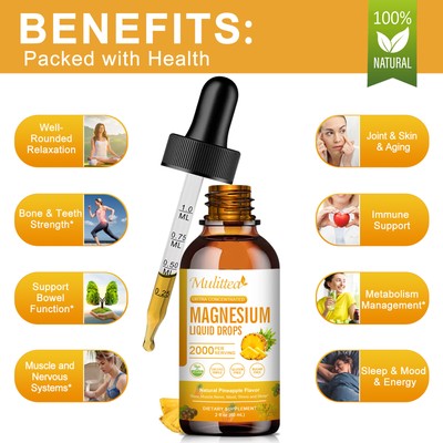 2 Packs Magnesium Liquid Drops, Magnesium Glycinate,Improve Sleep,Anxiety Relief