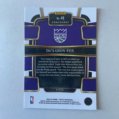 2023 Panini Select #49 De'Arron Fox