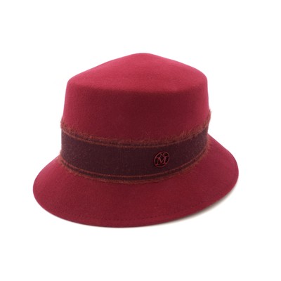 Maison Michel Ladies Burgundy Arsene Logo Band Bucket Hat, Size Large