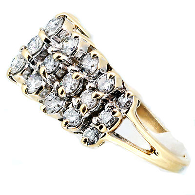 Pre-owned Navid Jewelry Inc 1.65 Carat Diamond Cocktail Ring 3 Row 14k Yellow Gold