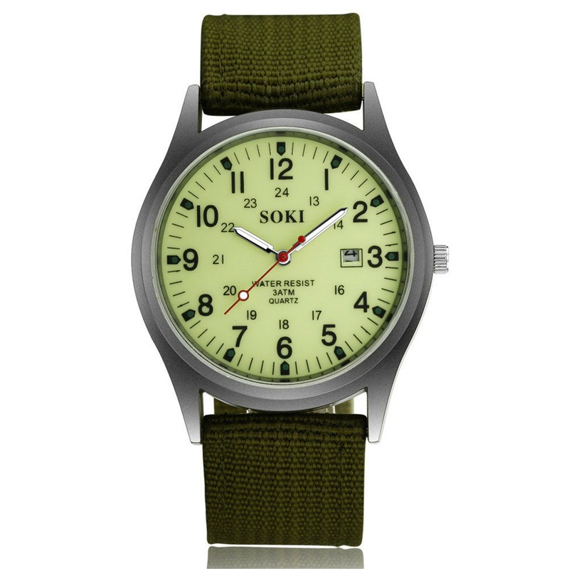 Men's Army Military Luminous 24 Hours Dial Nylon Strap Date