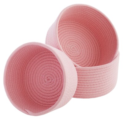 Cotton Woven Baskets for Storage, Pink Organizers (3 Sizes, 3 Pack)