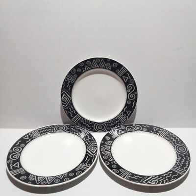 Vtg Mikasa Star Track CP006 Dinner Plate-Lot Of 3-Ceramic-Geometric-11 1/8''
