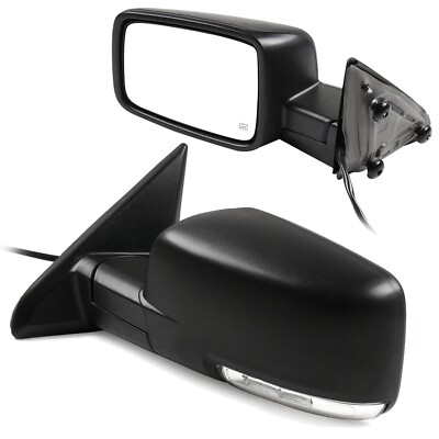 Power Heated Turn Signal Puddle Light Pair Side Mirrors For 09-19 Dodge Ram 1500
