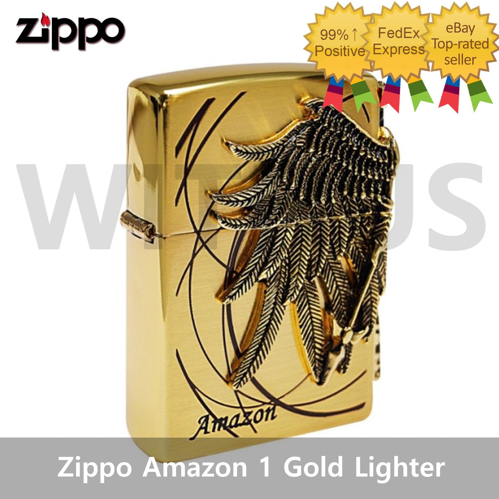 Zippo Amazon 1 GD Lighter Gold EMB Lighter New In Box