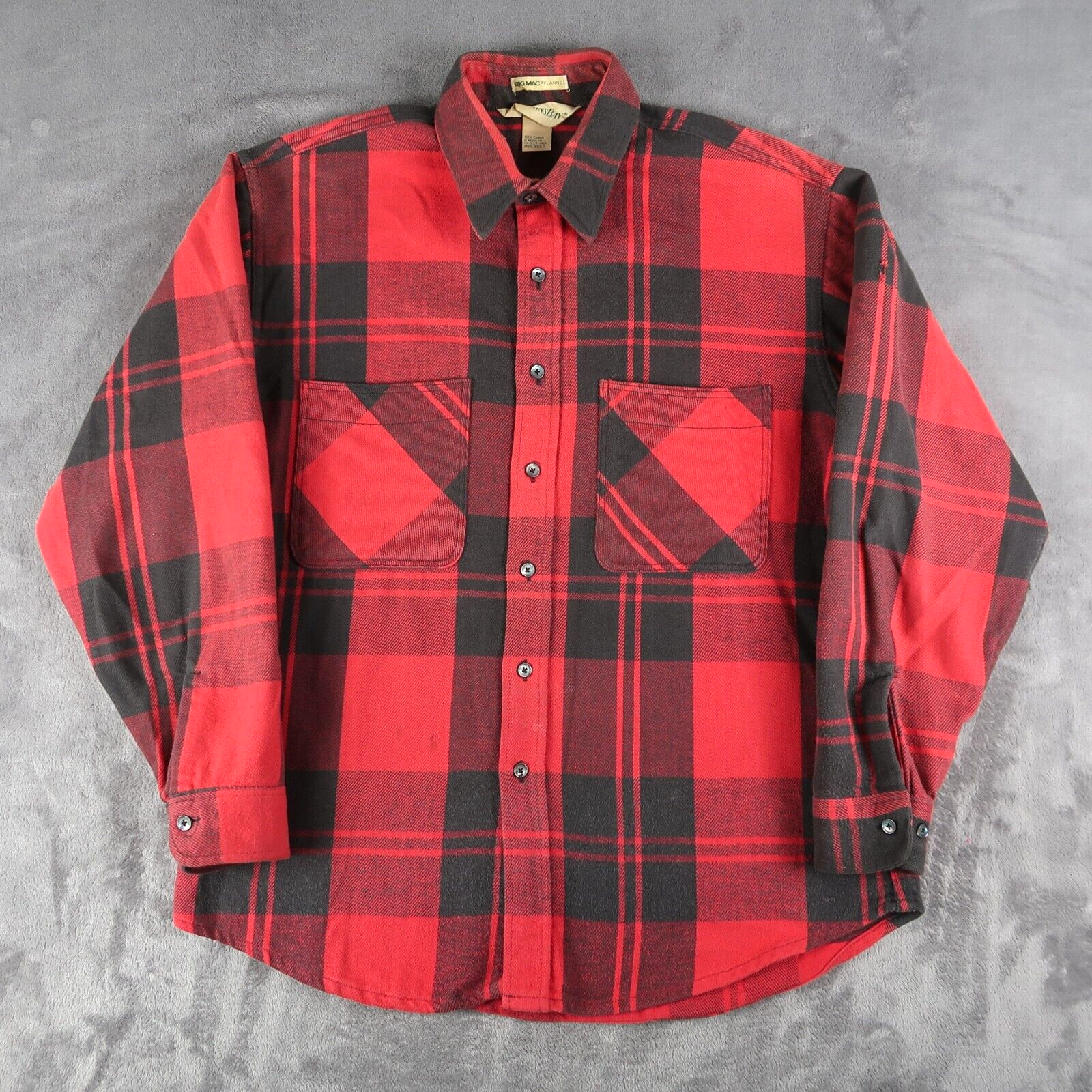 Vintage 90s St John's Bay Big Mac Flannel Shirt Buffalo Plaid Men’s L Made USA