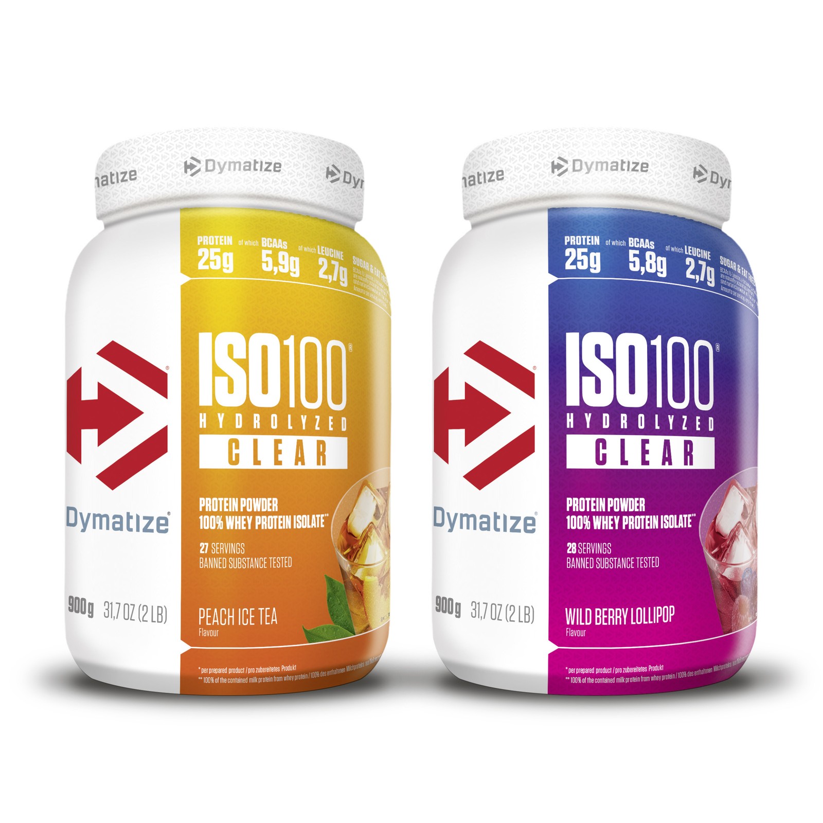 DYMATIZE Whey Protein Pulver Shake Clear Ice Tea Peach & Wild Berry je 900 g - Bild 1 von 8