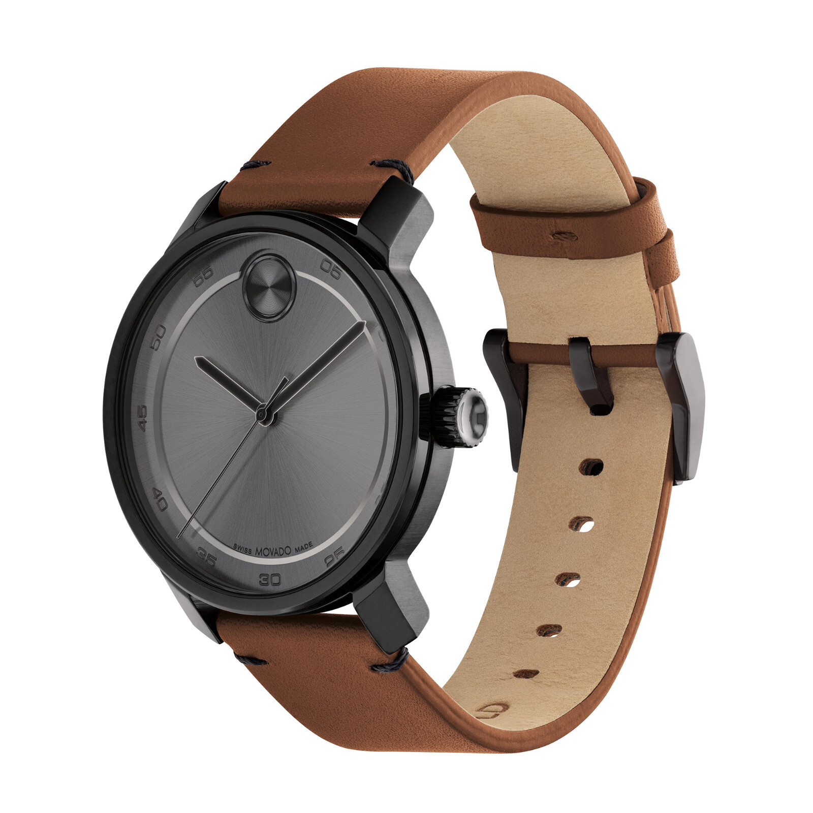 Pre-owned Movado Bold Access Gun Ip Steel Brown Strap Women's Watch 3600917