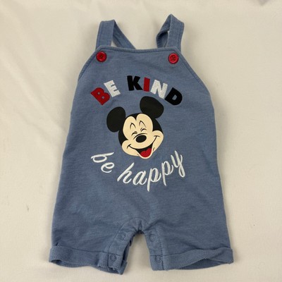 Disney Baby Mickey Mouse Jumper Overalls Shorts ''Be Kind Be Happy'' Size 12M