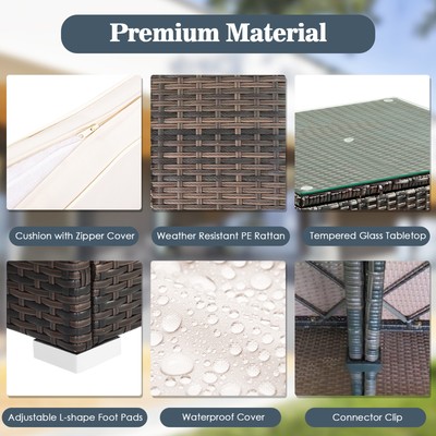 5PCS Rattan Patio Conversation Set Sofa Furniture Set w/ White Cushions