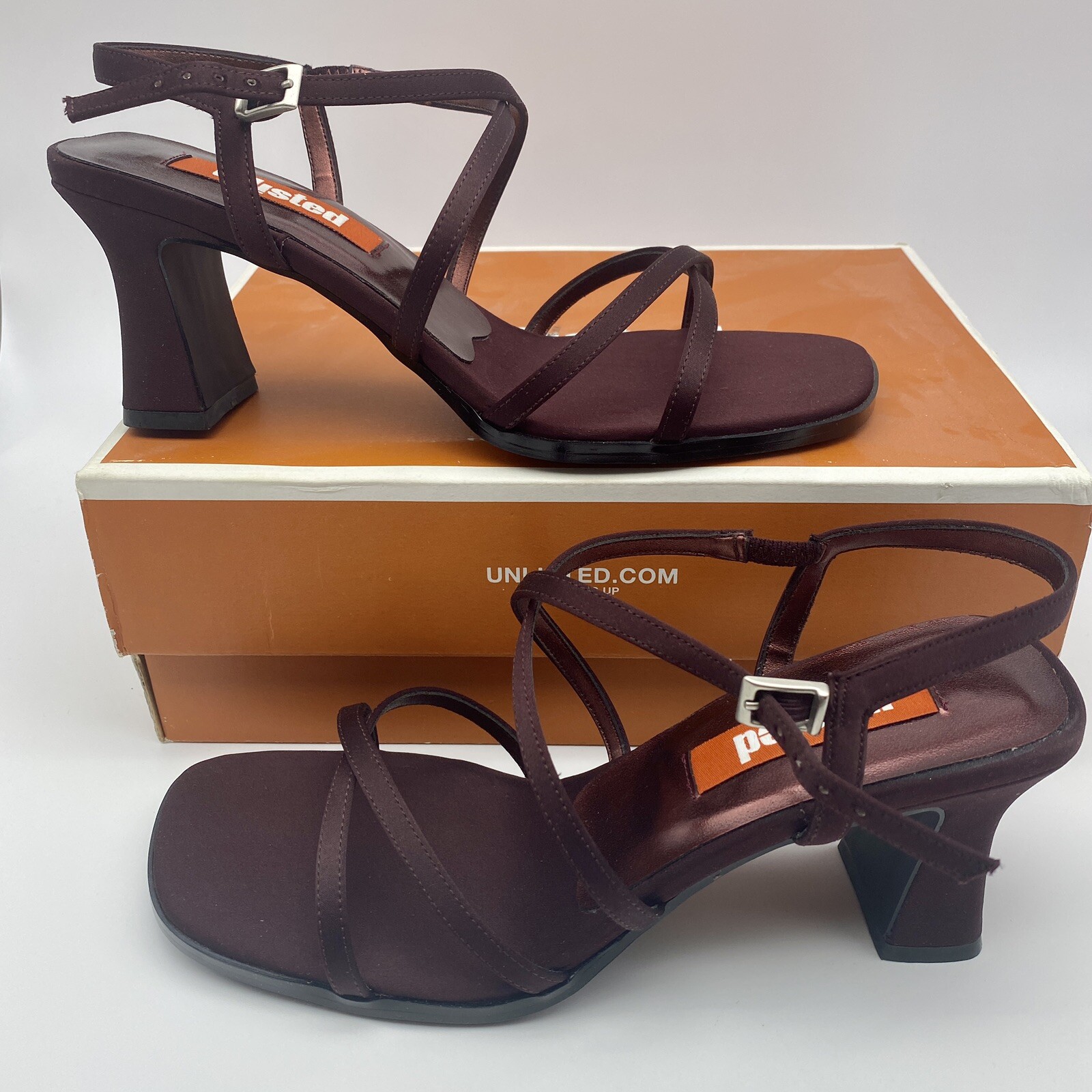 SHIMMERY PEWTER STRAPPY SATIN HEELS 