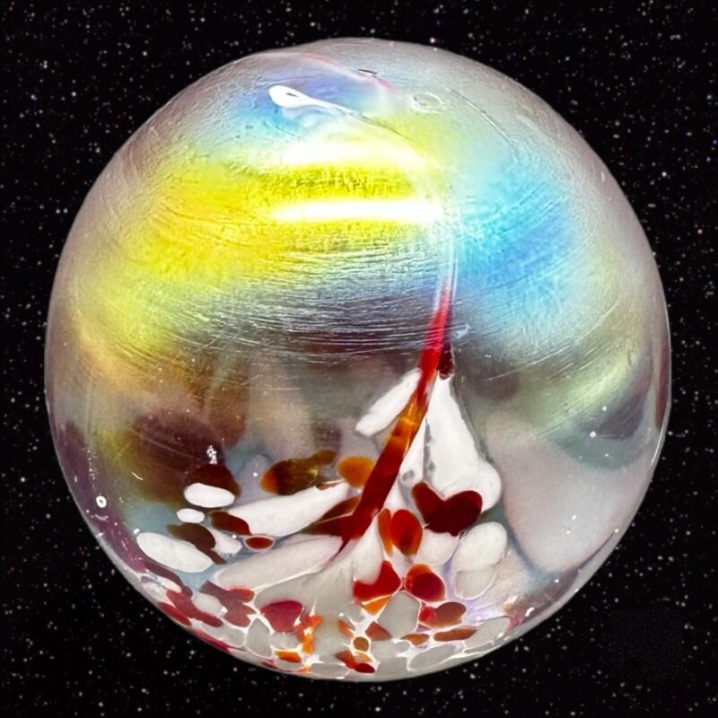 Vintage Iridescent Art Glass Paperweight Round Orb Glass Multicolor 3”T