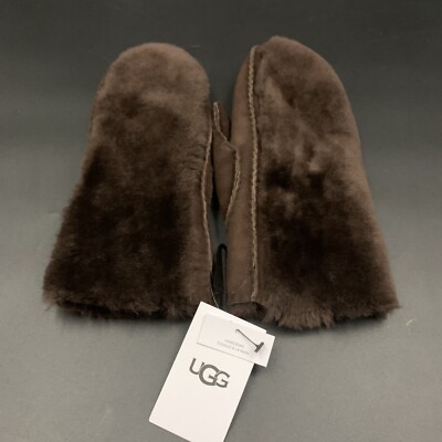 UGG WOMENS LEATHER MITTENS SIZE S/M CEDAR SHEEPSKIN SHEARLING FUR LINING & TRIM