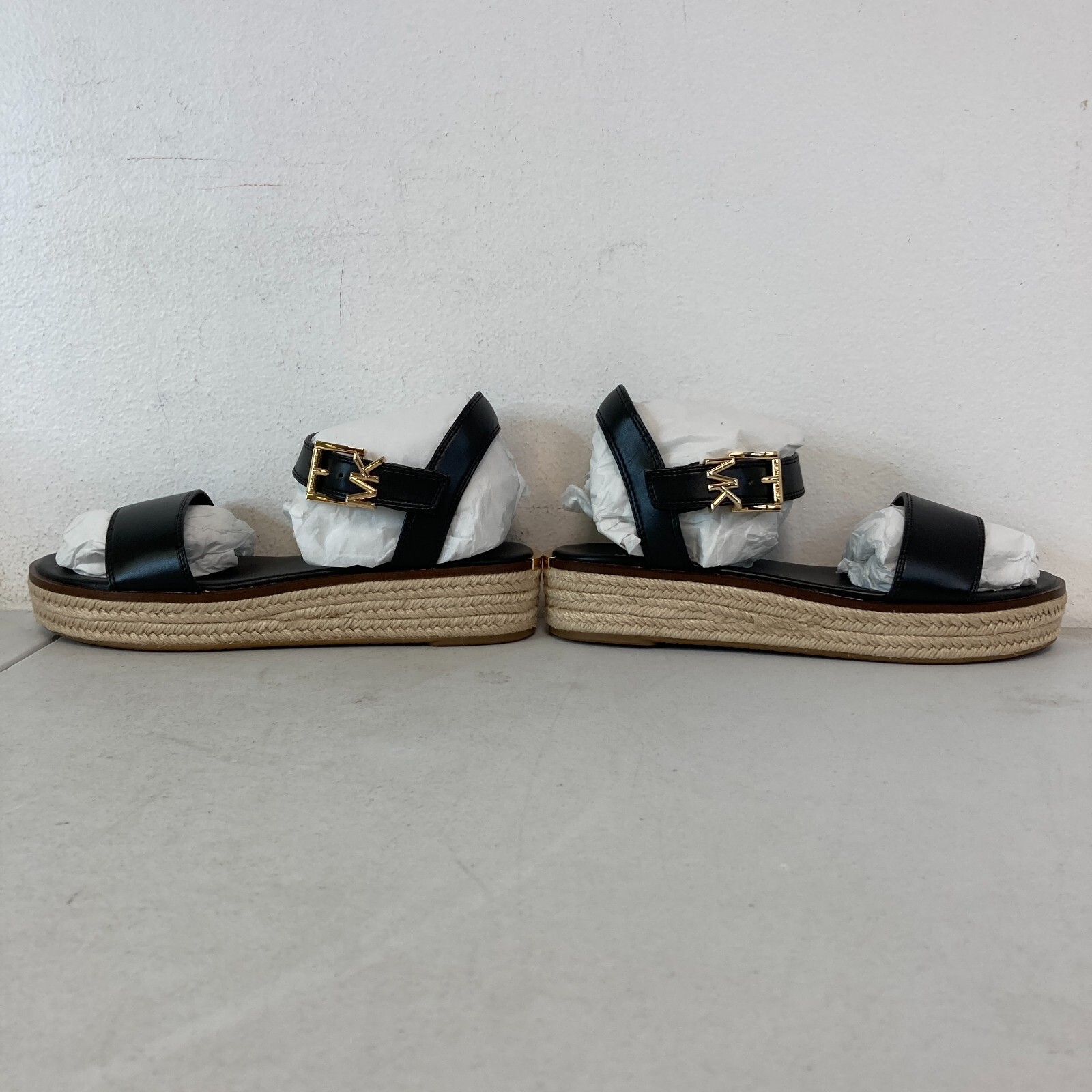 MICHAEL KORS Women Richie Faux Leather Platform Espadrille Sandal Size 8M  Black | eBay Australia