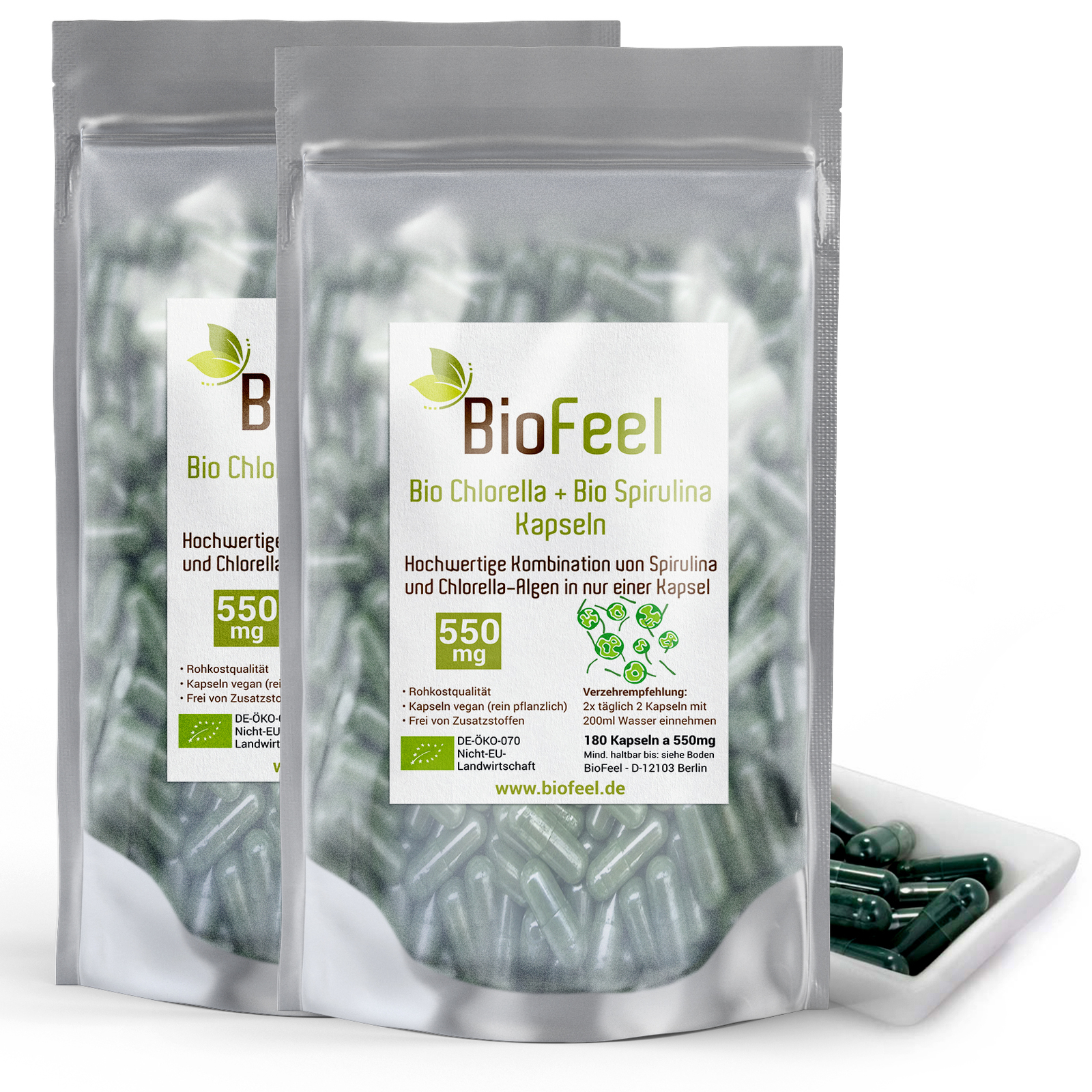 BioFeel - Bio Spirulina & Chlorella Mix Kapseln, 360 Stk., 550mg