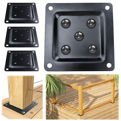 Muzata Wood Post Plate Connector Deck Post Black Connector Brackets WT08