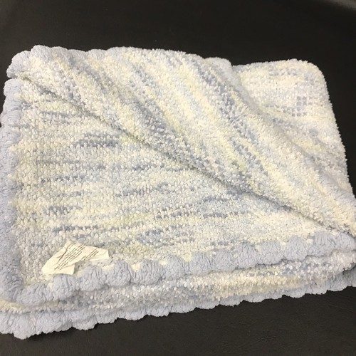 Tiddliwinks Blue White Chenille Baby Blanket Scallop Edge Heather Variegated