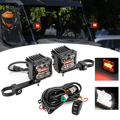 40W 3'' Strobe Pods Mount DT Wire For Honda Pioneer 1000 1.75'' Round Tube Bar