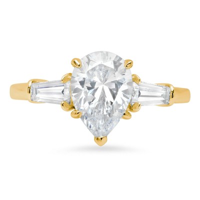 Pre-owned Pucci 2.5 Pear Baguette 3 Stone Synthetic Moissanite Promise Ring 14k Yellow Gold In White/colorless