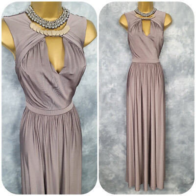 £130 BNWT ISSA LONDON Canyon Grey Sleek Maxi Dress Size 8 Prom Evening Wedding