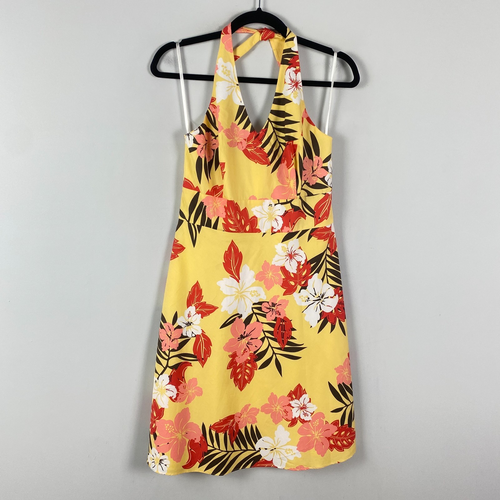Ann Taylor Factory Halter Dress Size 6P Yellow Red Floral