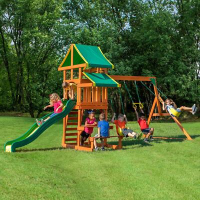 Backyard Discovery Cedar Wooden Swing Set Kids Outdoor 8 Ft Slide Playground ...