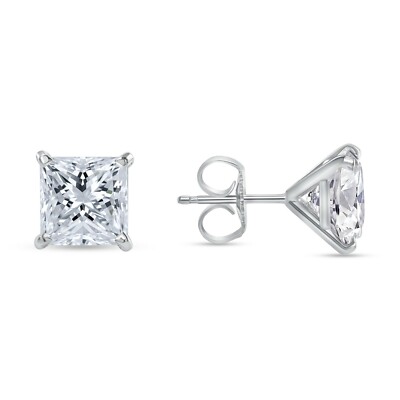 Pre-owned Shine Brite With A Diamond 2.75 Ct Princess Cut Earrings Studs Real Solid 14k White Gold Push Back Martini In White/colorless